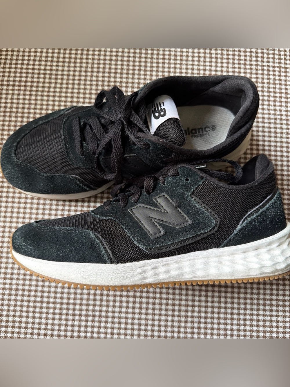 New Balance Black and Gum Suede Mesh Sneakers